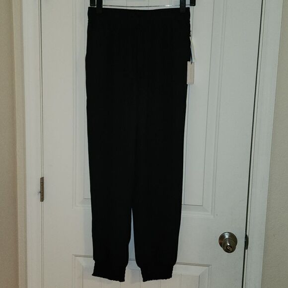 1 STATE Black Pocketed Smocked Drawstring Elastic Waist Lounge Dress Jogger - Picture 1 of 5